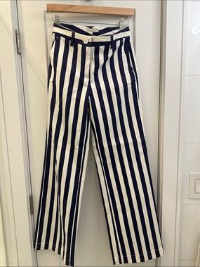 Roberto Collina Navy and White Striped Straight-Leg Pants